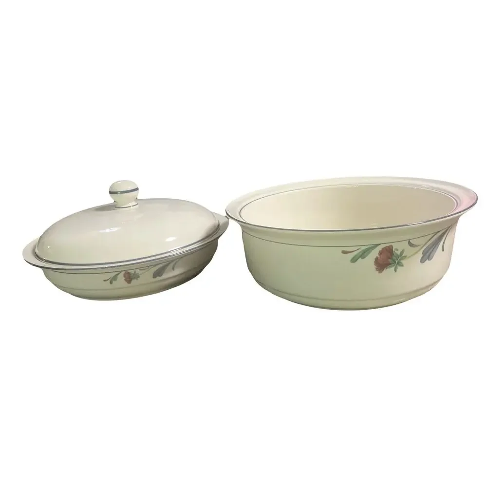Lenox Poppies on Blue 3 Pc Serving Set Casserole Vegetable Bowl Shared Lid